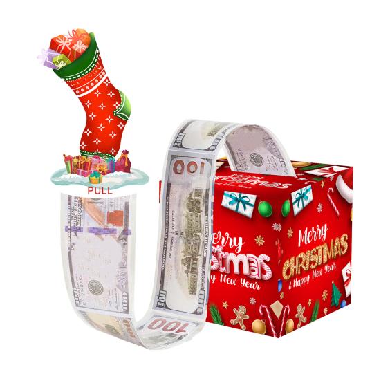 Christmas Money Box Pull-out Cash Gift Box DIY Holiday Money Gift Box with Transparent Bags Christmas Money Holder Pull Box for Kids Adults