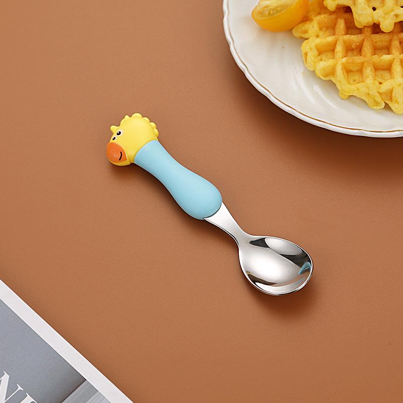 304 Stainless Steel Baby Tableware Set - Includes Spoon, Fork, Anti-Fall Cute Cartoon Chopsticks for Kids
