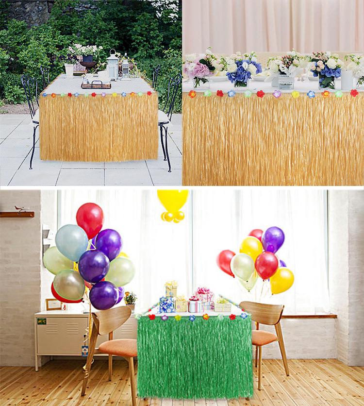 Hawaiian Party Table & Wall Decoration Set with Straw Skirt