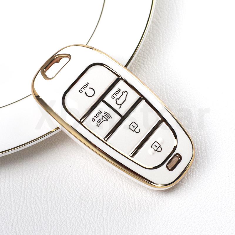 Car Key Cover Shell Fob Case Holder Bag for Hyundai Santa Fe Tucson 2022 NEXO NX4 Atos Solaris Prime Keyless Accessories
