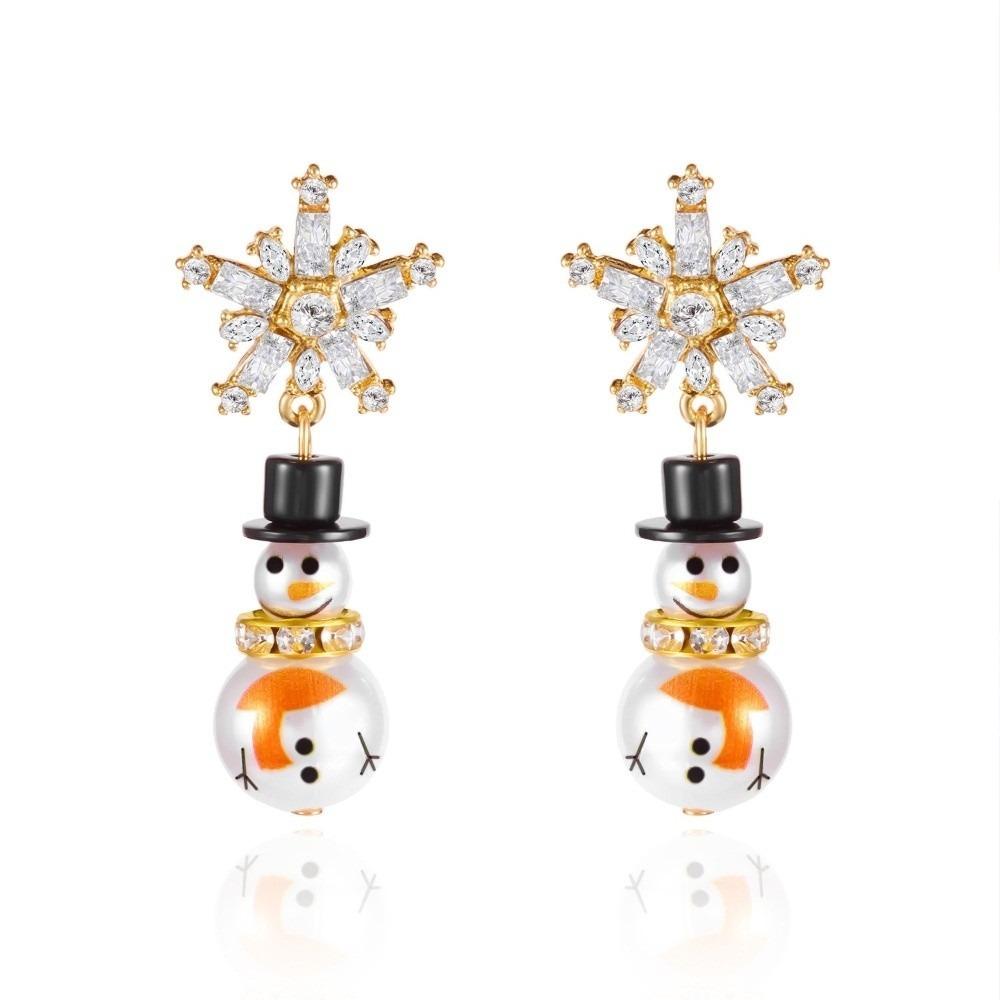 Rhinestone Christmas Earrings Snowflake Xmas Dangle Earrings Fashion Snowman Earrings  Women