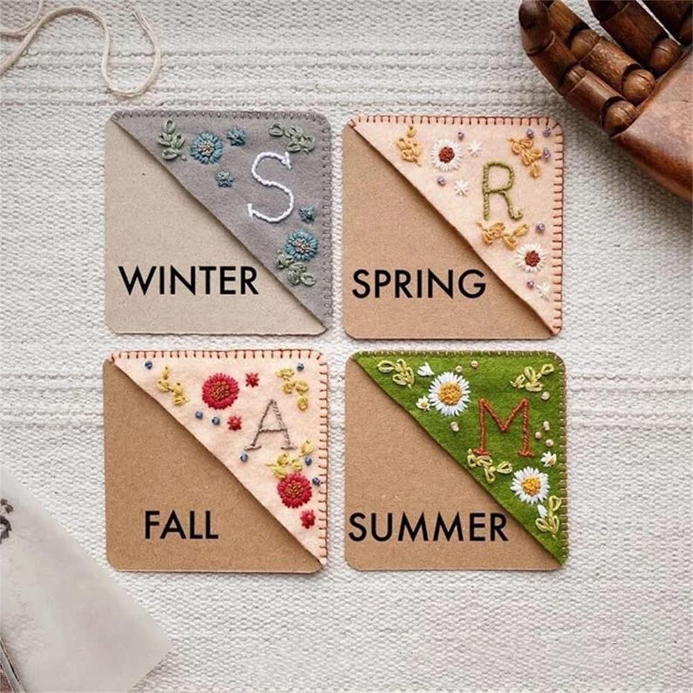 New Design Hand Embroidered Corner Bookmark Cute Flower Letter Embroidery Bookmarks Stitched Felt Corner Bookmark Book Clip