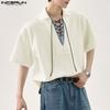 INCERUN Summer Men Short Sleeve Striped Patchwork Lace-up Casual Loose T-shirts