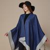 Women's European & American Double-Sided Solid Color Cape Shawl with Striped Edge