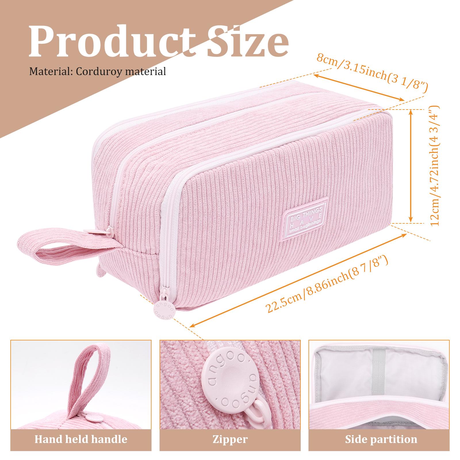 Corduroy Pen Bag Large Capacity Pen Pencil Case with 3 Compartment Cosmetics Storage Bag Stationery Organizer for School Office