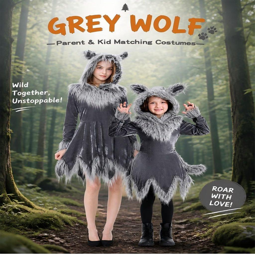 Wolf Costume with Hood Halloween Dress Gray for Cosplay