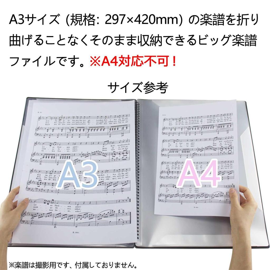 Kokoro-gakuya Music File, A3 Vertical, Not A4 Compatible, Band File, Large, Writable, Music Score Holder, 30 Pages, Holds A3 Sheet Music Without