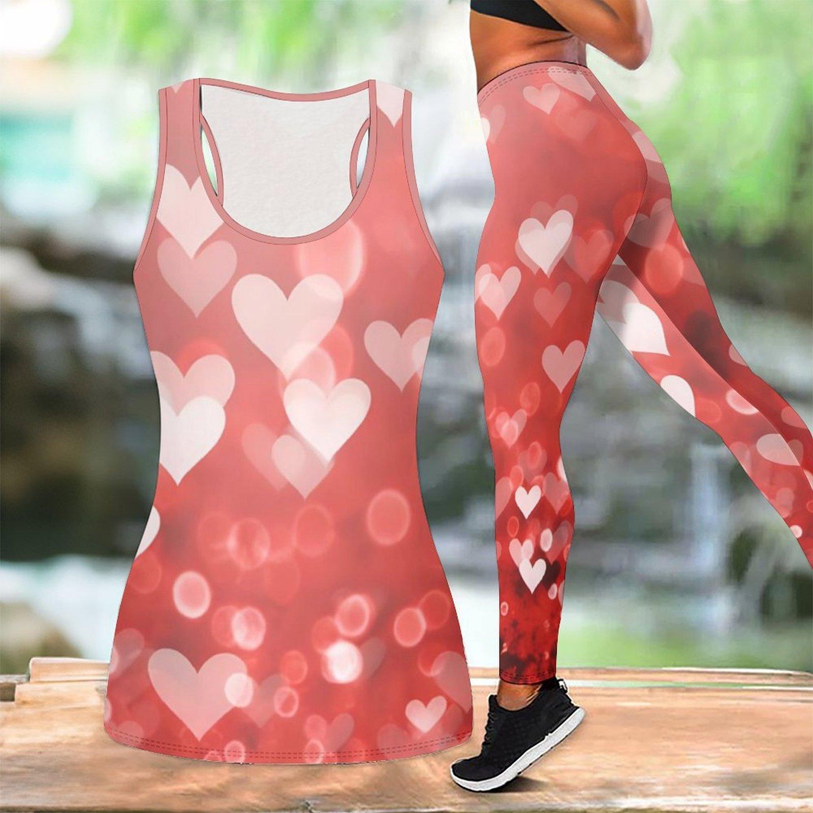 Conjunto de Yoga para Mulheres com Estampa de Coração Moda Leggings de Treino Fitness Esportes Casual Conjunto de Yoga Roupa Esportiva Exclusivo Dia