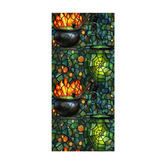 Halloween Window Sticker Stained Glass Style Witch Bats Decal Removable Pumpkins Ghosts Static Window Cling for Party Decoration