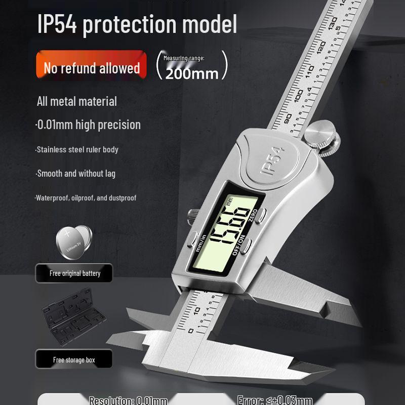 Rechargeable Waterproof Stainless Steel Digital Caliper - High Precision Industrial Grade