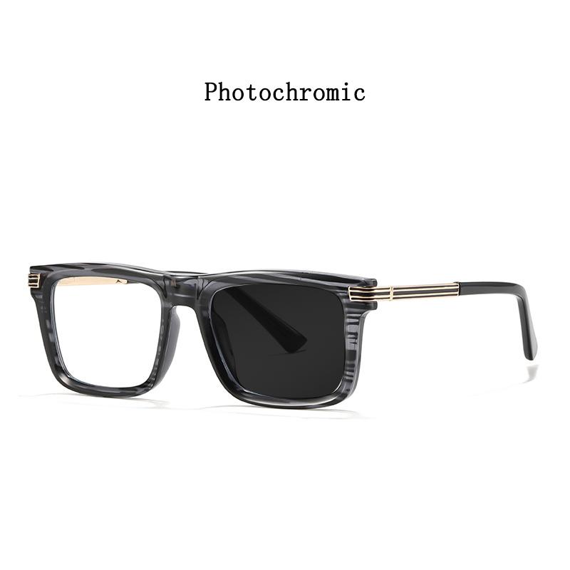 Large Square Metal Frame Hyperopia Prescription Photochromic Anti Blue Light Reading Glasses for Men 0 to +600