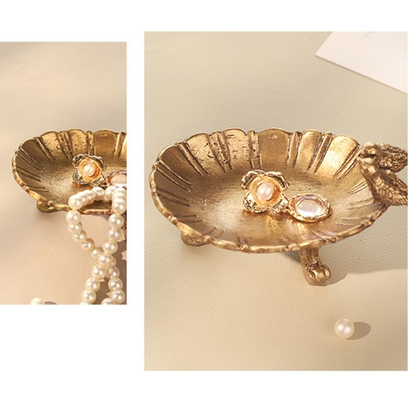 Jewelry Tray Decorative Zinc Alloy Accessory Dish for Vanity Display and Bedside Catchall, Vintage Style Storage Dish for Small Jewelry