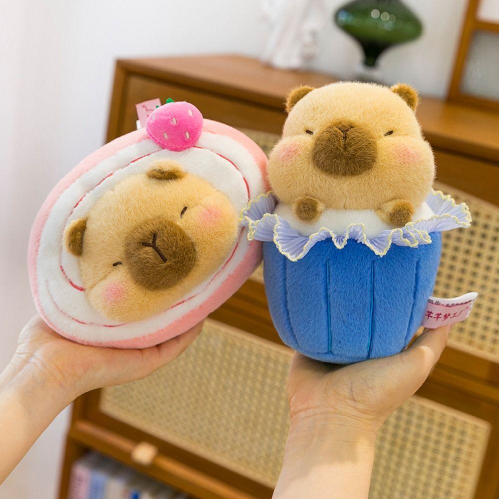 Mini Plush Capybara Plush Toy Fluffy Dessert Capybara Doll Dessert Capybara Plush Toy  Room Decor