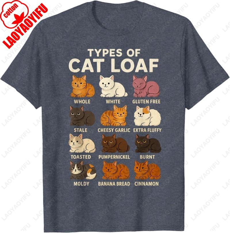 Types of Cat Loaf Cute Kitten Kawaii Cats Oneck Printed Tee Cat Lover Girls Cotton TShirt Funny Meowy Creative Trend Camisetas