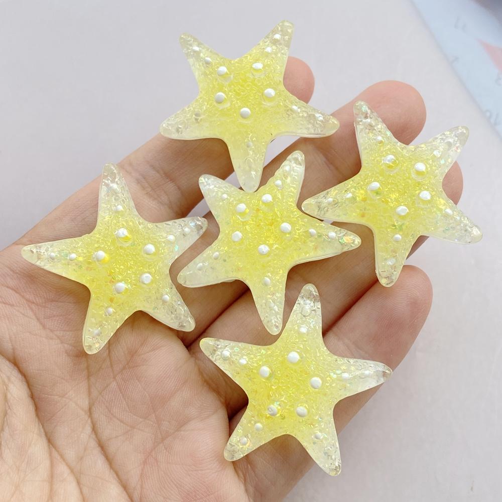 6Pcs New Cute Resin Cartoon Colorful Starfish Series Flat Back Parts Embellishments For Hair Bows Accessories
