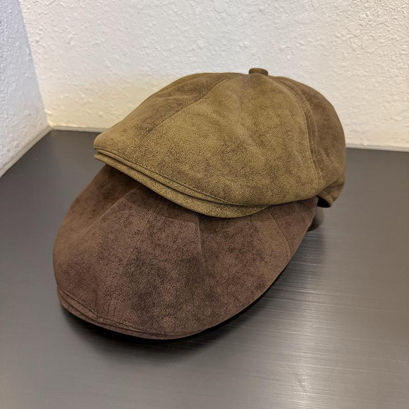 Vintage Amerikanische Lässige Wildleder Newsboy Kappe Damen Winter Herbst Malerhut Große Größe Schmeichelhaft Wendbares Design
