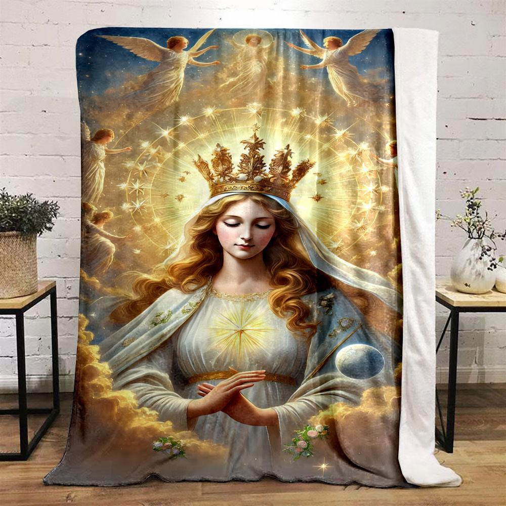 Virgin Mary Angels Halo Blanket Printed Blanket for Living Room Bed Couch lunch break Soft Cozy Blanket for Friend's festival Gift