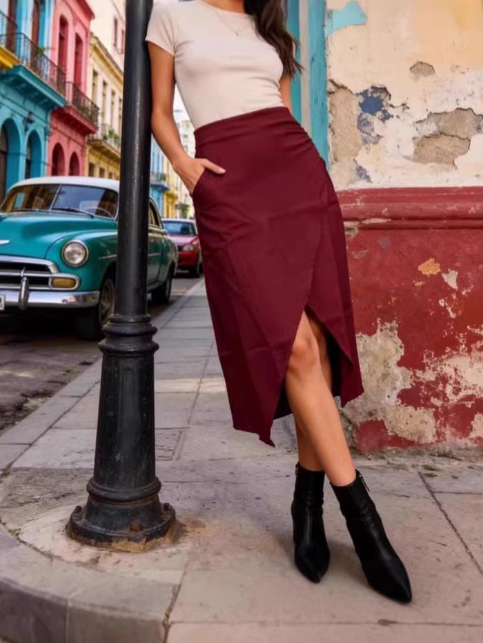 Nouvelle jupe rétro sexy ajustée à taille haute fendue pour femme Printemps-Été