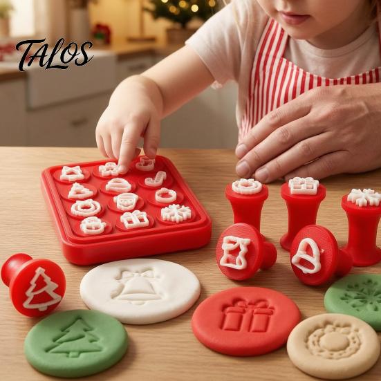 Handmade Gift Making Kit 12 Pcs Christmas Stamps Set, Candy Cane Santa Snowflake Pattern Polymer Clay Texture Tool Merry for Card Making,