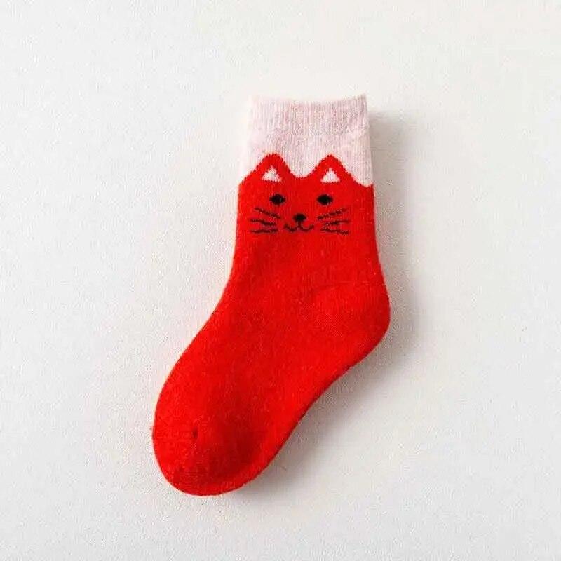1 Pair Warm Baby Sock Retro European Style Cat Calf Sock for Kids Boy Girl Autumn Winter Thicken Cotton Sock for 1-12 Year Kid