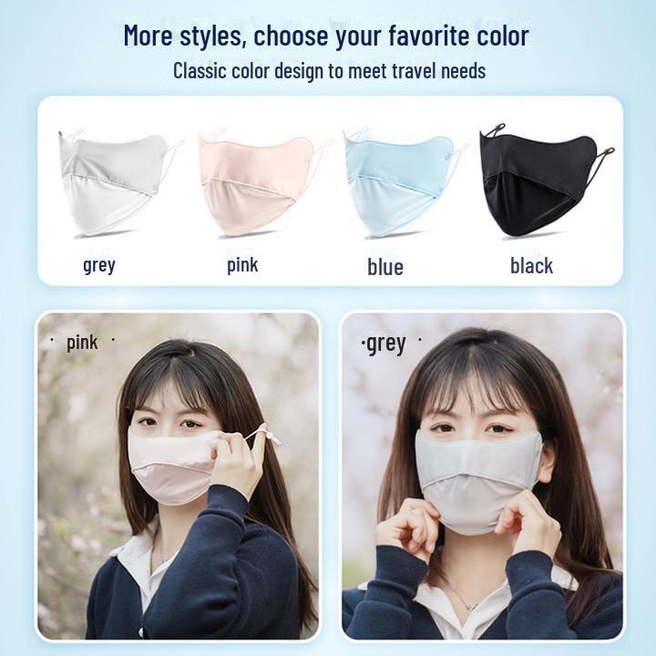 Women's UV Protection Ice Silk Face Mask - Full Face, Eye Coverage, Breathable, Thin, Summer Sunscreen Mask.