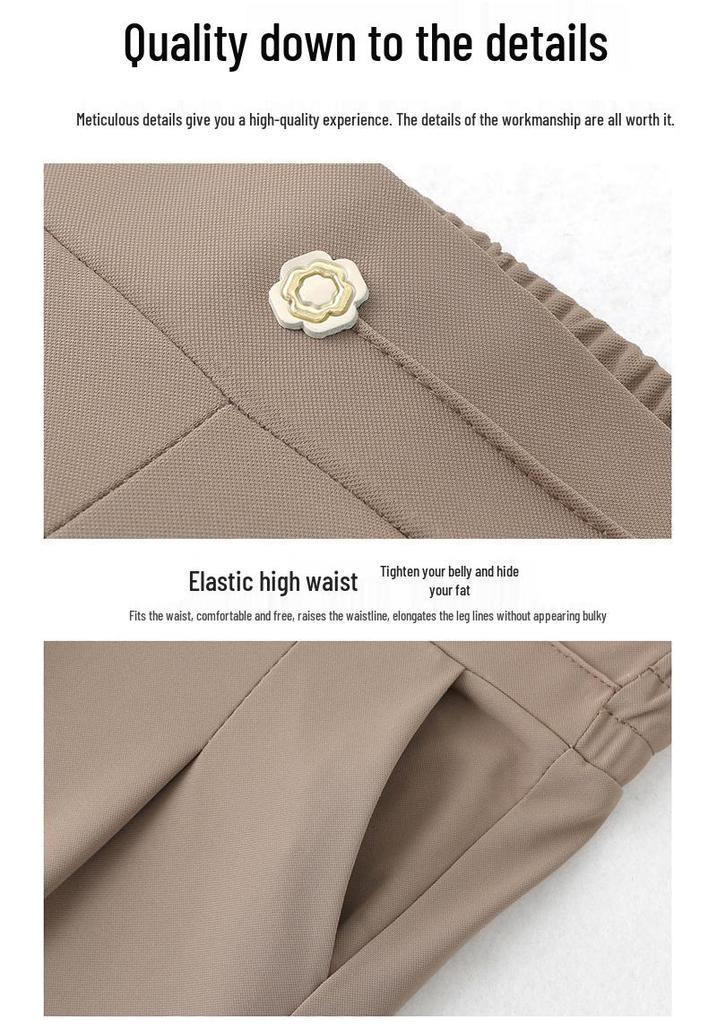 Stylish Ice Silk High Waisted Pants for 50-Year-Old Women - Loose, Elastic, Straight-Leg Summer Casual Wear