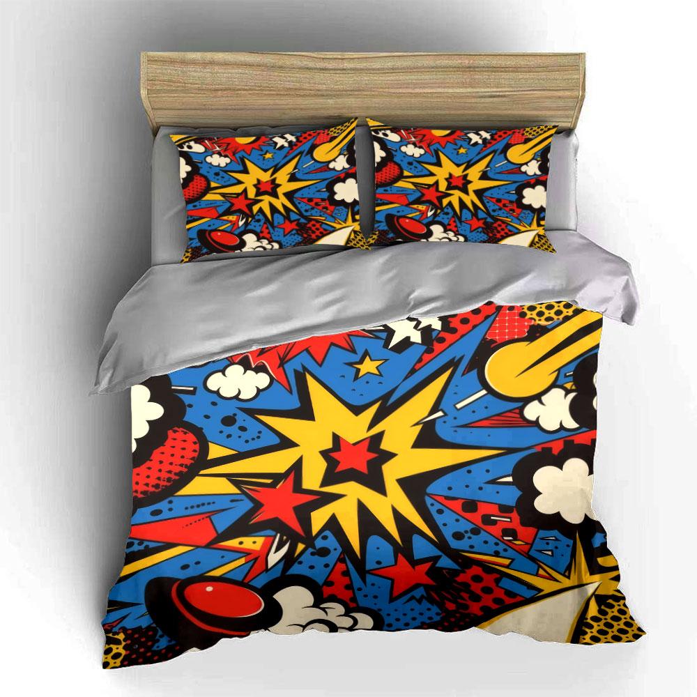 Abstract Pop Art Decor Set Bedding Set With 1 Duvet Cover 2 Pillowcases Single Double King Queen, Gift