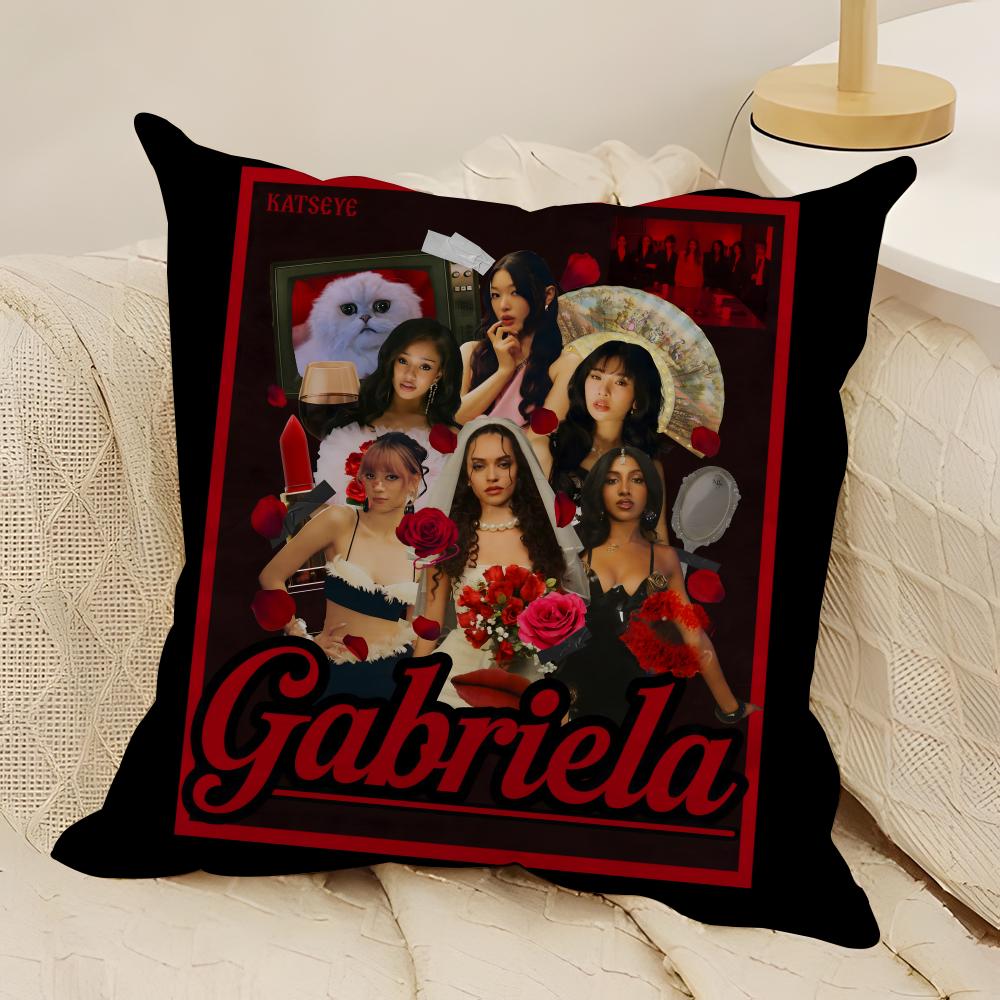 Kpop Style Eyekons Kpop Style Band K-Katseye 3 Pillow Case Natural Linen Double-Sided Printing Sofa Home Decor Cushion Cover