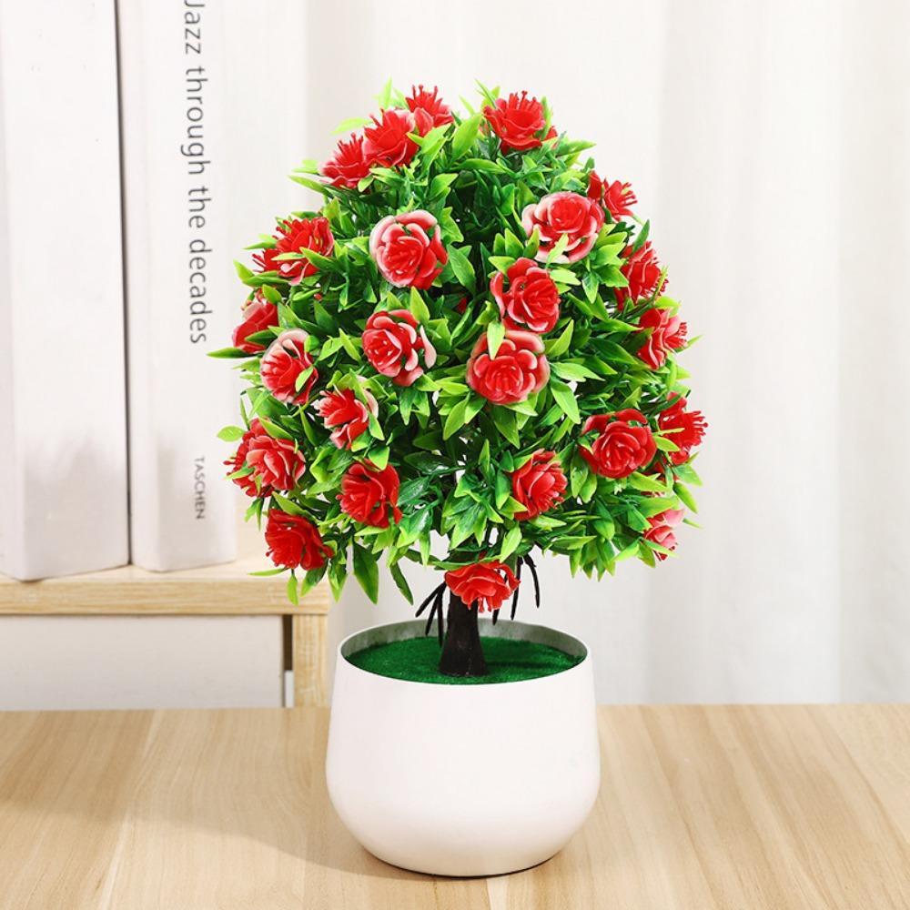 Plastic Artificial Plants Potted 6 Colors Home Garden Decor Rose Flower Plant Fake Flowers