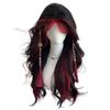 Mittelscheitel Schwarzes Ombre Rotes Gestuftes Haarteil Halloween Lolita Cosplay Perücken für Damen