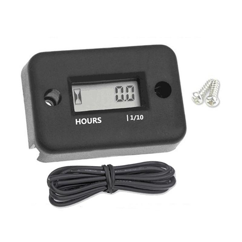 NEW-Waterproof LCD Display Digital Hour Meter Inductive Timer For Bike Motorcycle ATV Snowmobile Engine, Black