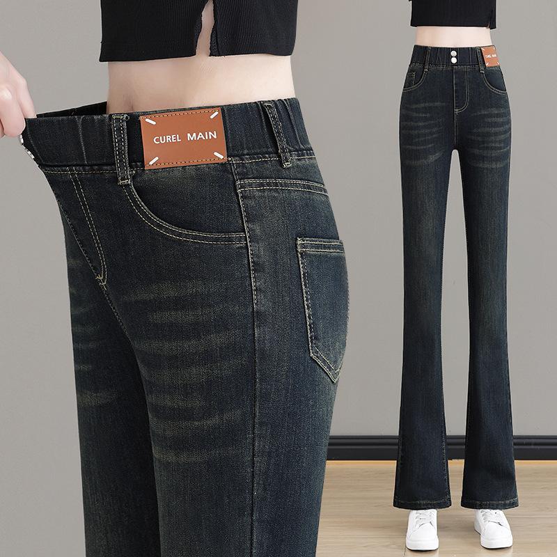 

Плюшевые Утепленные Джинсы для Женщин Осень и Зима Женские Джинсы Клеш с Высокой Посадкой Эластичная Талия Джинсы Клеш-Колокол 25