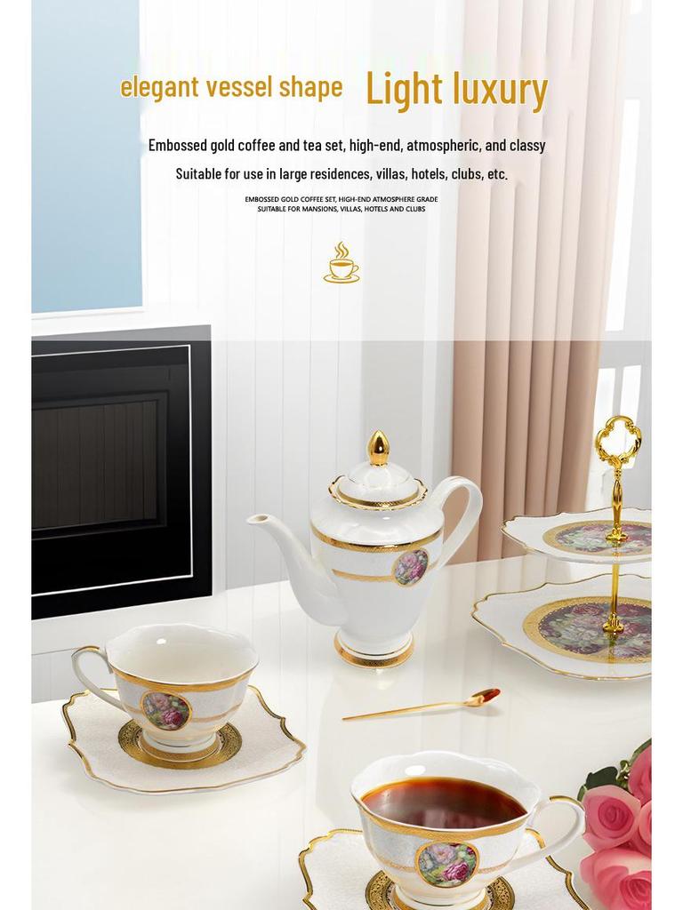 Karosa European Exquisite Ceramic Coffee Set with Gold Rim Bone China Cups and Saucers