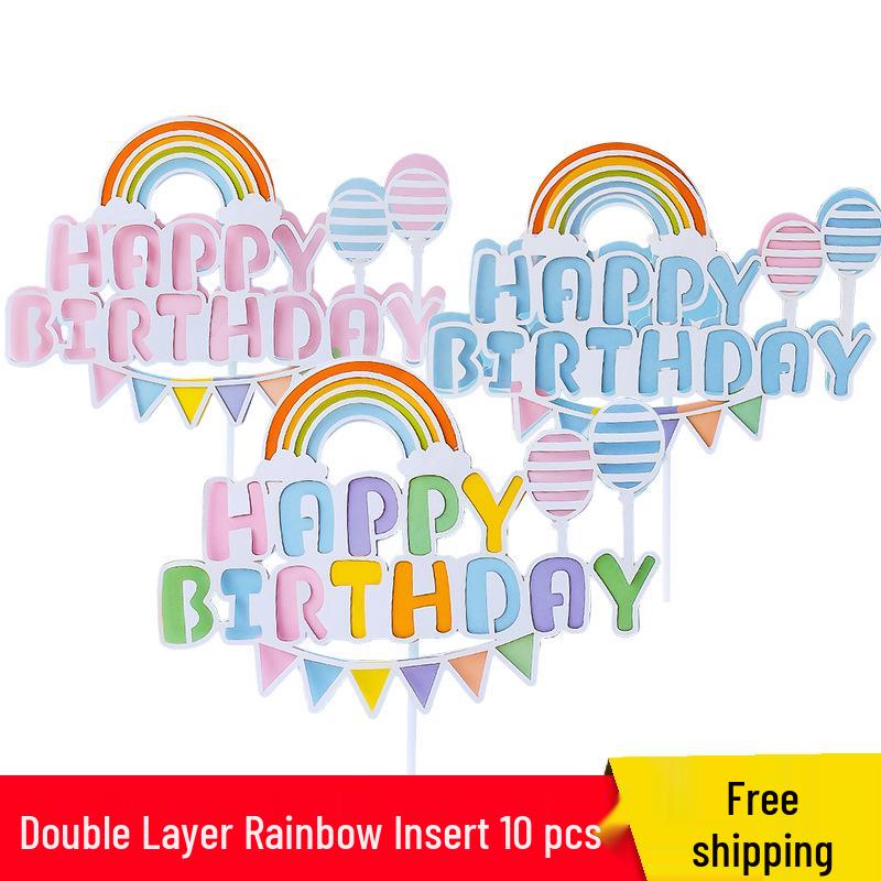 Double Layer Rainbow Balloon Cake Topper: Colorful Happy Birthday Decoration