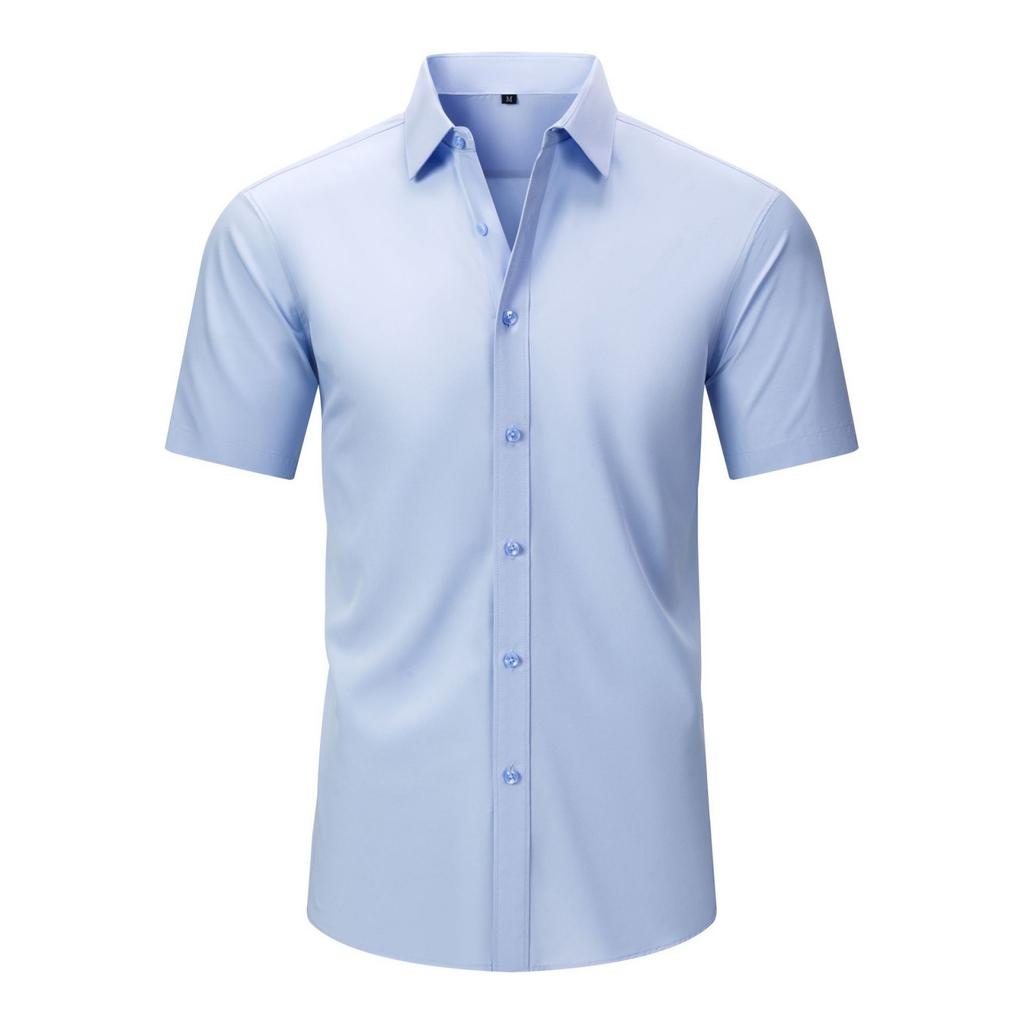 Men's Casual Short Sleeve Button Down Shirt Lightweight Breathable Fabric Vacation Business Shirt with Turn Down Collar