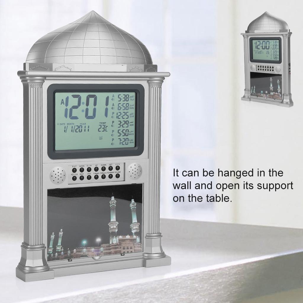 1Pcs Plastic Islamic Prayer Digital Calender Time Display Alarm Wall Clock(grey)