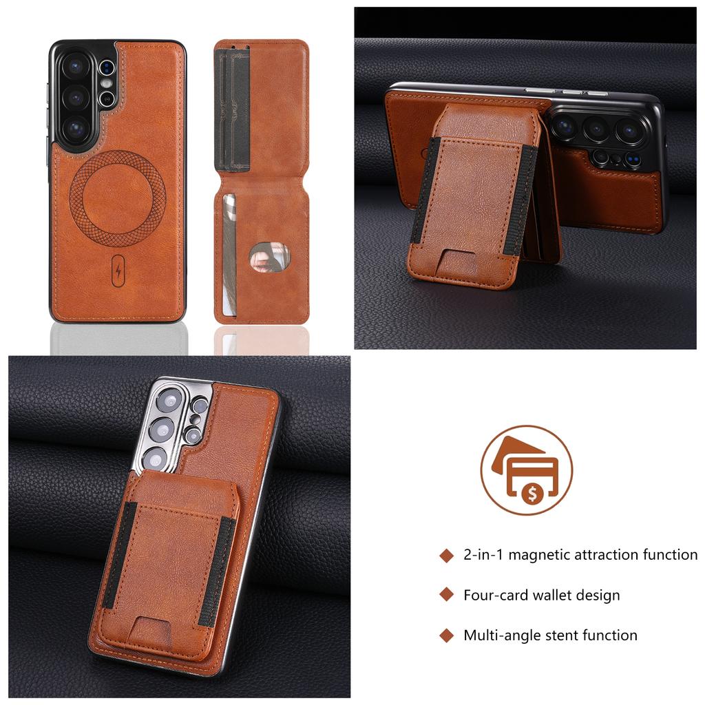 Vintage Leather Magnetic Case For Samsung Galaxy S26 Ultra S26+ Plus With Magnetic Kickstand Wallet Pocket Card Slot Holder