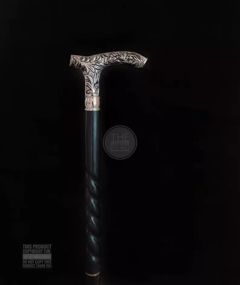 

Victorian Walking cane brass walking stick sterling silver looking like cane коричневый