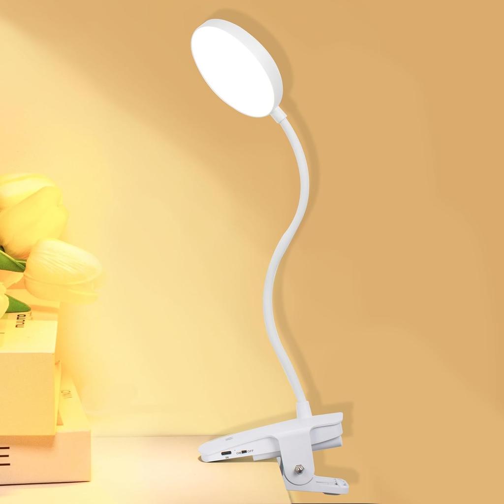 Cordless Rechargeable Clip On Desk Lamp Thick Flexible 360° Gooseneck | 450 Lumen Eye Protect Light,30 Custom Lighting Modes,5-30H Long Life Battery