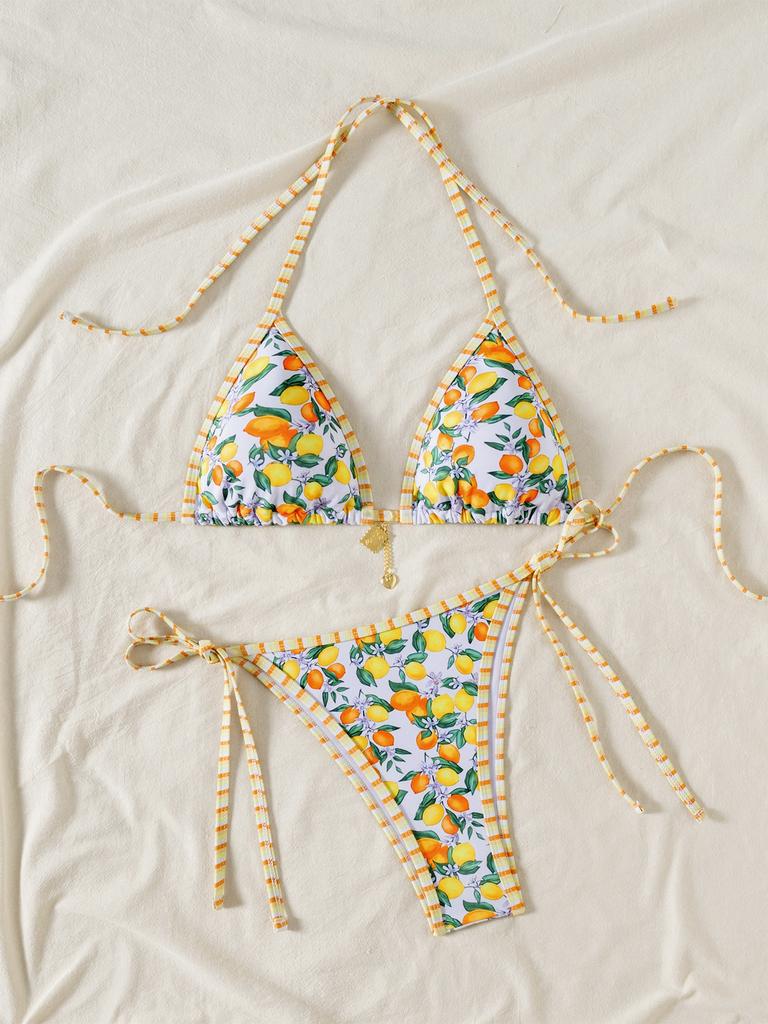 Triangle Cup Print Sexy Bikini Split Swimsuit
