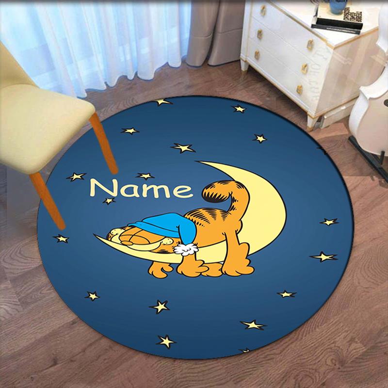 Custom Name Garfield Printed Round Rug Carpet Chair Rug Area Rug Entryway Doormats,for Office Chair Living Room Bedroom Kitchen Room.