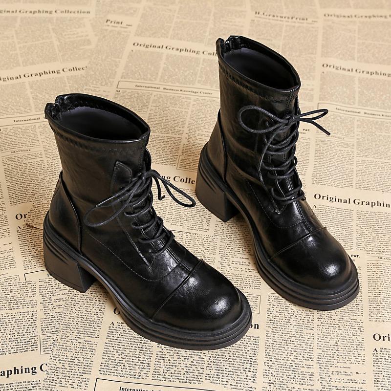 Autumn Winter Platform Thick Heels Woman Ankle Boots Concise Back Zippers Party Dress Shoes Modern Cotton Short Botas Para Mujer
