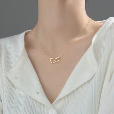 Srdcom prepojený strieborný náhrdelník pozlátený 14K zlatom 925_Ih