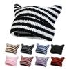 Y2K Stripe Knitted Hat Cute Pullover Hat Soft Little Devil Cap Winter Autumn