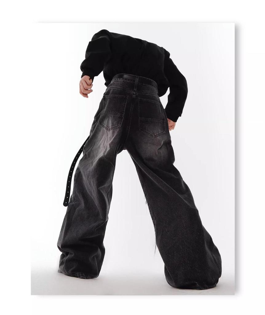 Men's American Retro Double Waist Ripped Patch Straight Jeans
