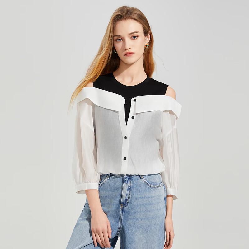 Women's Faux Two-Piece Patchwork Long Sleeve Knit Top