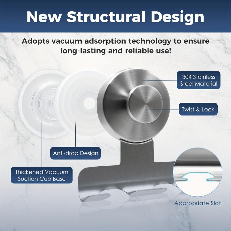 Heavy-Duty Stainless Steel Suction Cup Razor Holder for Shower Stainless Steel Bathroom Wall Mount, Damage-Free Removable Holder for Towels