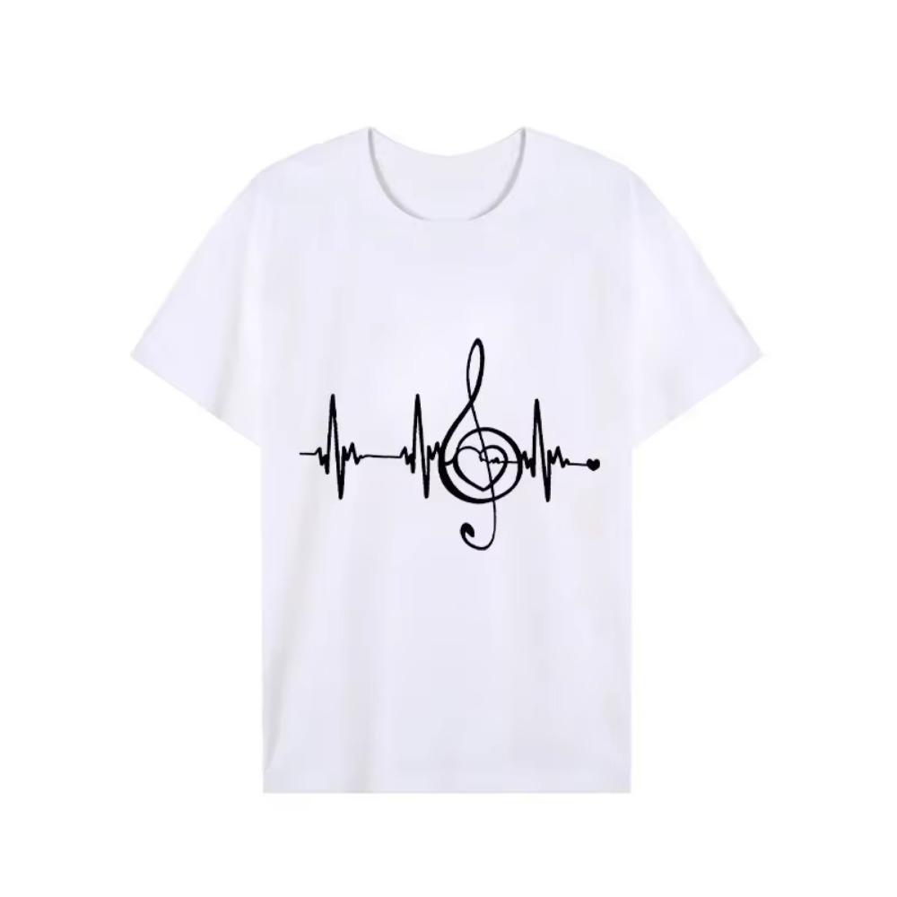 Men's Black Shirts Short Sleeves T-Shirts Oversized Summer Tops Music Note Heartbeat Funny Tshirts for Men Design Music Tee Tops