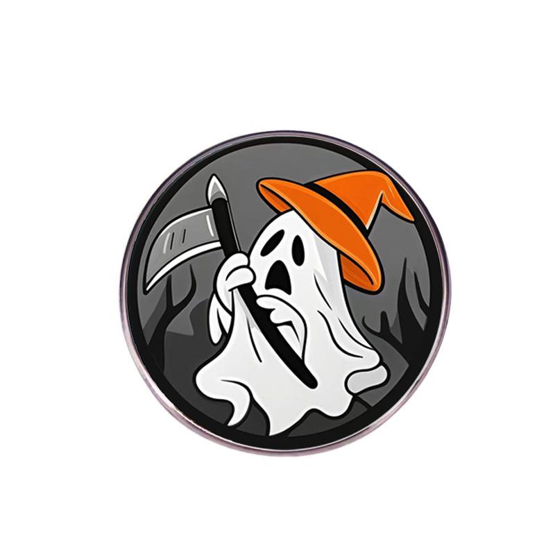 Halloween Cute Grim Reaper Pumpkin Head Brooch - Cartoon Scythe Metal Badge Accessories