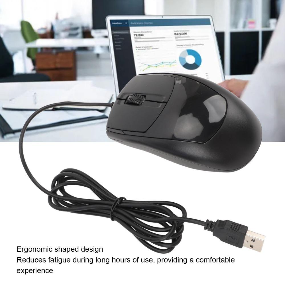 Black USB Wired Mouse Plug Play Optical Mouse Comfort Grip Ergonomic Mouse  Gaming